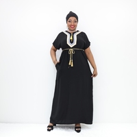 Robe Boubou noire avec encolure contrastée et ceinture à nouer STA1859-2F