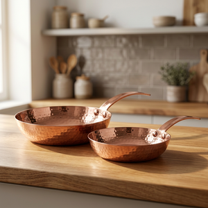 Poêle à frire classique à fond épais en acier inoxydable martelé or rose avec poignée, compatible gaz et induction, écologique - Product Image 2