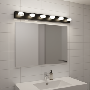 Lampe de miroir de salle de bain moderne à LED 6 lumières, en métal noir mat, à fixation murale, avec variateur d'intensité, 110V IP44 - Product Image 2