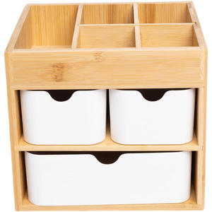 Bamboo Fiber Desktop Storage Rack With Drawers Cosmetic Organizer Multi Layer <b>Makeup</b> <b>Box</b> Household Storage Solution - Product Image 5