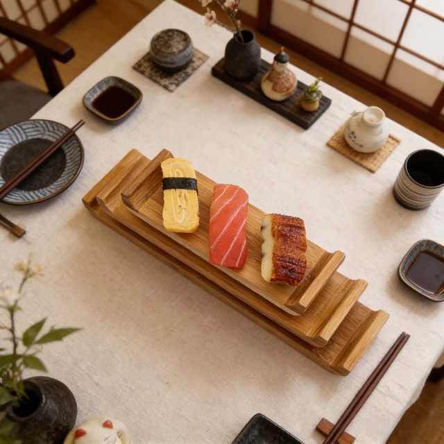 Sustainable long strip Japanese bamboo serving tray for modern kitchen dining