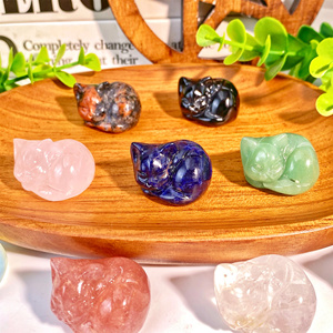 Wholesale Healing Stone Crystal Carving Sleeping <strong>Cat</strong> Natural Mix Crystal Carved Cute <strong>Cat</strong> <strong>Figurine</strong> - Product Image 2