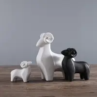 클래식 현대 홈 장식 공예 아트 장식 Statuett 귀여운 블랙 화이트 양 동물 조각 세라믹 장식