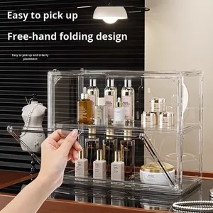 Boîte de rangement cosmétique haut de gamme en acrylique transparent, anti-poussière, grande capacité, organisateur multi-couches pour produits de soin, à poser sur comptoir - Product Image 4