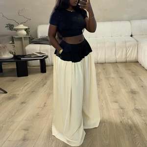 New Arrival Cropped <b>Tops</b> Elastic Waist <b>Patchwork</b> Color Wide Leg Pants Summer Women Set Fashion - Product Image 3