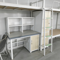 Lit superposé double moderne en métal avec bureau d'étude, armoire de rangement, étagère et échelle pour dortoir, chambre d'étudiant ou de personnel