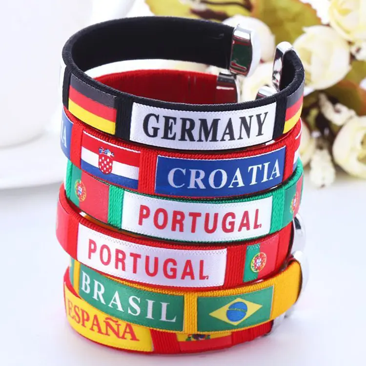 Wholesale In Stock Qatar Fans Souvenirs Woven Embroidery Thread Bracelet Sports Wrist Band Country Flag Wristband