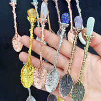 Vente en gros Fait à la main Pierre précieuse de guérison Cristal mixte Gravier Antique Cuillère à café Décoration pour cadeau