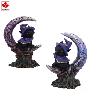 Figurina personalizzata resina personalizzata Halloween piccole streghe <span class=keywords><strong>gatto</strong></span> seduto sulla <span class=keywords><strong>luna</strong></span> - Product Image 2