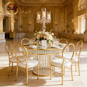Luxury Golden Stainless Steel Frame Round Dining Room Event Wedding Party <b>Tables</b> Crystal <b>Side</b> - Product Image 4