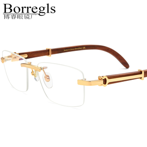 Gafas de Madera Sin Montura Borregls para <span class=keywords><strong>Hombre</strong></span>, Monturas de Gafas Cuadradas Sin Marco de Diseñador, Gafas Ópticas de Lujo para Mujer 50251 - Product Image 1