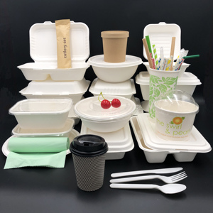 Ensemble de vaisselle jetable, pièces, sugarcane, bagate, à emporter, boîte à lunch, emballage en papier biodégradable pour expédition - Product Image 5