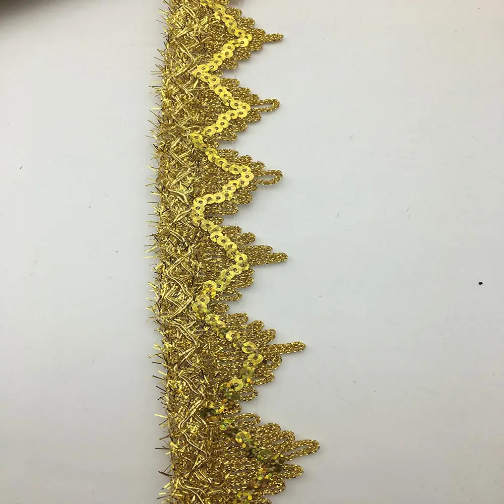반짝이 황금 금속 프린지 골드 브레이드 스팽글 트림