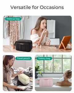 Bonita bolsa de cosméticos de poliéster Rosa polvoriento para mujer, bolsa de maquillaje impermeable grande de alta calidad, cierre de cremallera, plegable a la moda - Product Image 2