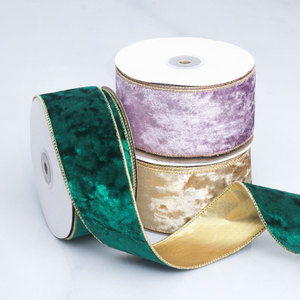Cinta de terciopelo con borde dorado de alambre de hierro para decoración de árboles de Navidad, gran venta, en stock, al por mayor - Product Image 2