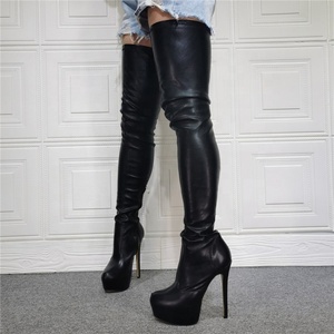 Botas por encima de la rodilla para mujer, botines femeninos de talla grande 47, con cremallera lateral, delgados, largos, con punta redonda, venta al por mayor - Product Image 1