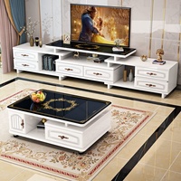 Ensemble de meubles modernes pour la maison : meuble TV et table basse avec plateau en verre et panneau en bois pour salon et bureau à domicile
