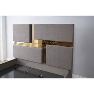 Lorenzo Gold Adjustable Modern Velvet Tufted Upholstery Queen <b>Bed</b> with Wood <b>Frame</b> Gold Accents in Gray (NJ Warehouse Inventory) - Product Image 5