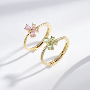 factory price plata 925 sterling <b>silver</b> summer colorful <b>ring</b> gold plated adjustable <b>stacking</b> green zircon flower butterfly <b>rings</b> - Product Image 1