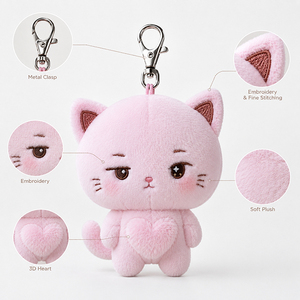 Porte-clés en peluche personnalisé, design de <span class=keywords><strong>chat</strong></span> rose mignon, services entièrement personnalisés, 20 ans d'expérience dans la fabrication de jouets en peluche - Product Image 2