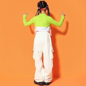 Set da ballo Jazz da ragazza abbigliamento Crop Top <span class=keywords><strong>a</strong></span> <span class=keywords><strong>vita</strong></span> <span class=keywords><strong>alta</strong></span> per spettacolo di pantaloni da lavoro Hip-hop per bambini - Product Image 6