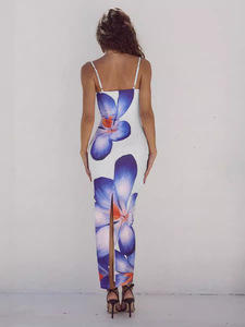Style européen et américain 2025 été nouvelle robe de sirène mince sexy à imprimé floral croisé pour femmes - Product Image 4