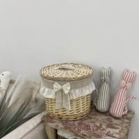 Panier de rangement de cuisine avec couvercle en rotin naturel pour fruits/légumes/épices