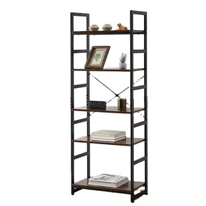 5 Tier Bookshelf Industrial Wood Bookcase Storage Rack with Open Shelves Rustic Standing Bookshelves