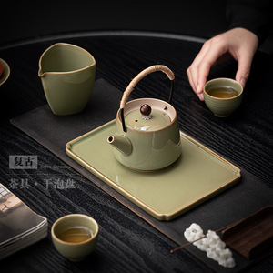 Bandeja de Cerámica Retro para Té Seco, Rectangular, con Acabado Verde Bambú, para Uso Doméstico y de Oficina - Product Image 3