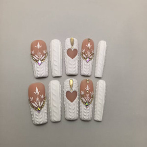 Uñas Acrílicas <span class=keywords><strong>de</strong></span> Presión con Diseño <span class=keywords><strong>de</strong></span> Flores 3D, Hechas a Mano, 10 Piezas, Uñas Postizas Personalizadas, Nuevas Uñas Artificiales para Dedos - Product Image 3