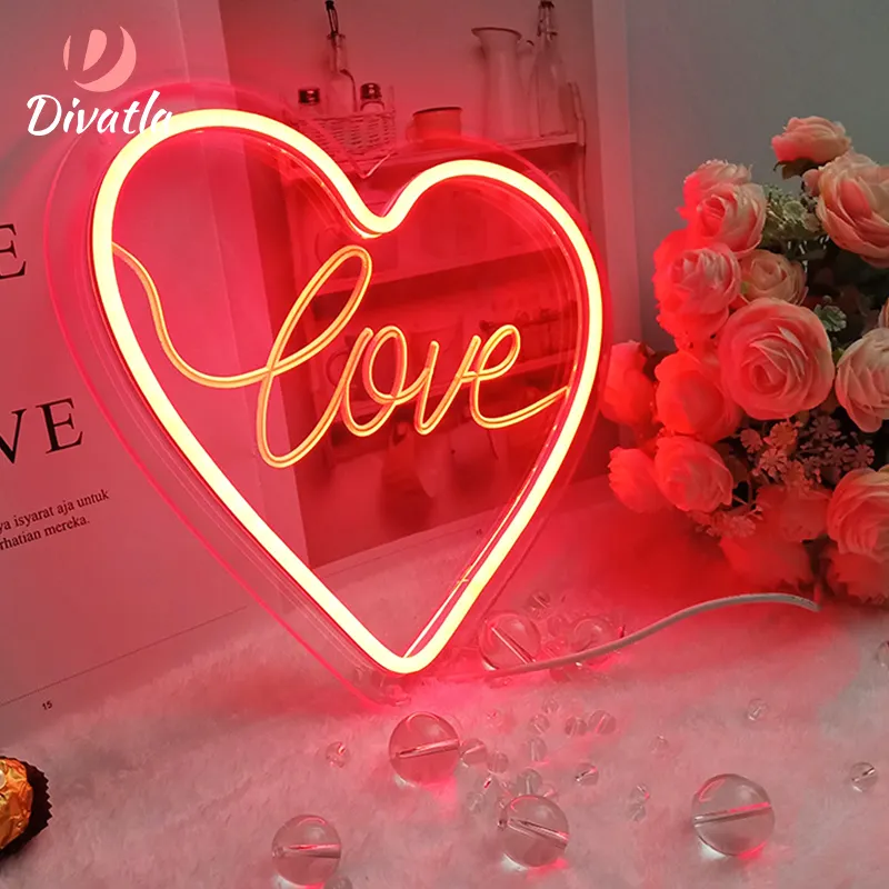 DIVATLA Anpassung Romantik Glück Liebe Herz Party Dekoration Tisch & Wand Wasserdicht Acryl Led Neonlichter Zeichen