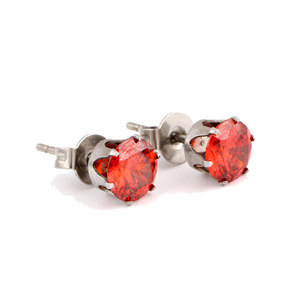<b>Stud</b> <b>Earrings</b> 6mm Red Zirconia Claw Setting Stainless Steel Round Fashion Jewelry Unisex - Product Image 4