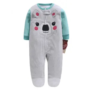 Winter Polar Fleece Thicken Warm Rits Jumpsuit Jongen Meisje Baby Rompertjes Leuke Animal Gedrukt Pyjama Set