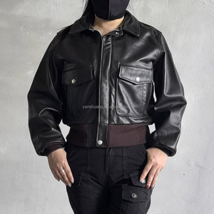 جاكيت للدراجات النارية شوت G1 بحجم الولايات المتحدة ، جاكيت نسائي من جلد طبيعي بني وياقة من الجلد الطبيعي قابلة للفصل - Product Image 1