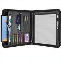 Porte-documents en cuir avec organiseur, bloc-notes 25 pages, pochette pour tablette 13 pouces, dossier professionnel zippé pour documents