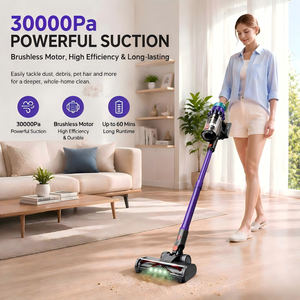 เครื่องดูดฝุ่นไร้สายแบบแท่ง 30KPa รุ่น V18 กำลังดูดสูง 400W มอเตอร์ไร้แปรงถ่าน ชาร์จไฟได้ ใช้งานแบบมือถือ ไม่ต้องใช้ถุงเก็บฝุ่น ระบบไซโคลน 2 in 1 สำหรับใช้ในบ้าน - Product Image 1