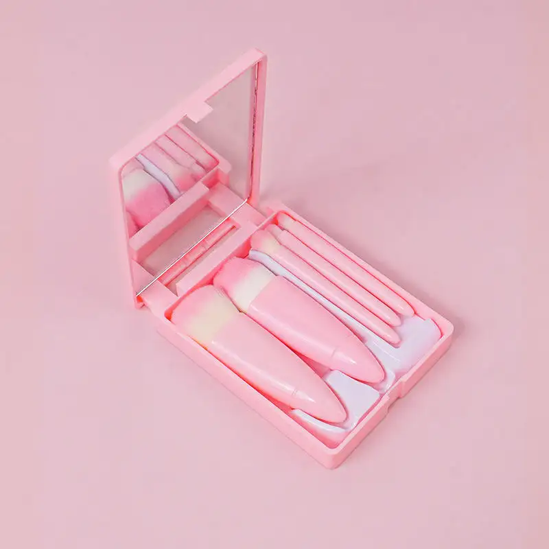 Custom Logo Pink Cosmetic Brush Travel Size Make Up Brushes Low Moq With Mirror Makeup Brush Set