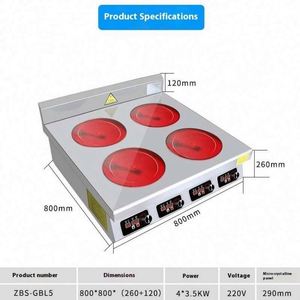 Cuisinière à induction commerciale en acier inoxydable, contrôle tactile, écran LED, 4 brûleurs, cuisinière électrique infrarouge - Product Image 4