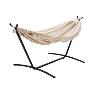 Supporto in acciaio pieghevole a doppia amaca da 9 piedi con pizzo a strisce Beige con capacità di 450 libbre - Product Image 1