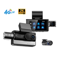 Caméra de véhicule 3CH 4G LTE DMS ADAS pour voiture, DVR, caméra embarquée 2K avant, intérieur et arrière, contrôle à distance par application, surveillance de stationnement, suivi GPS