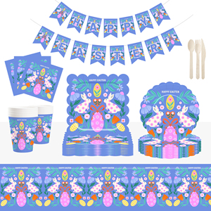 ชุดอุปกรณ์จัดงานเลี้ยงอีสเตอร์ DAMAI ลายกระต่าย ไข่ จาน ถ้วย ผ้าเช็ดปาก ช้อนส้อม ผ้าปูโต๊ะ ชุดภาชนะสำหรับงานเลี้ยงอีสเตอร์ - Product Image 3