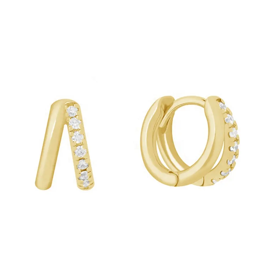 Wholesale double band 925 sterling silver gold vermeil diamond stone gold hoop earrings for women 18k gold