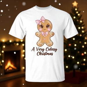 Un t-shirt rose à nœud papillon en forme de pain d'épices de Noël très mignon - Product Image 3