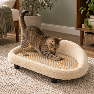 Rascador para Gatos Minimalista Moderno de Sisal Crema con Patas Elevadas, Tipo Sofá Cama, Venta al por Mayor - Product Image 4