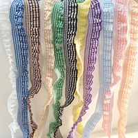 0195/1.4 Bandeau élastique à motif à carreaux colorés, bord festonné, dentelle élastique pour vêtements de bébé