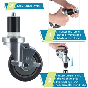 4inches Prep <strong>Table</strong> PU <strong>Wheel</strong> Caster, Expanding Stem Caster Fit 1-1/2" and 1-5/8" <strong>for</strong> Work <strong>Table</strong>/Cart/Kitchen Appliances/Workbench - Product Image 5