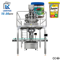Chaîne de machines industrielles de remplissage de granulés et de bouteilles pour aliments pour animaux de compagnie (chats et chiens) avec pesage multi-têtes et stockage en jarres