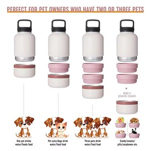 Gamelle portable 3 en 1 en acier inoxydable avec logo personnalisé pour animaux de compagnie, bouteilles de voyage pour nourriture et eau pour chats et chiens - Product Image 4