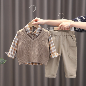 Pull-over gilet pour garçons ensemble trois pièces printemps-automne ensembles de vêtements pour enfants garçons vente en gros de vêtements pour garçons de 3 à 4 ans - Product Image 3