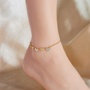 Dainty Shell Heart Anklet Gold Plated Stainless Steel Mother of Pearl Inlay Small Heart Charms Sweet Daily Women’s Anklet - Product Image 1